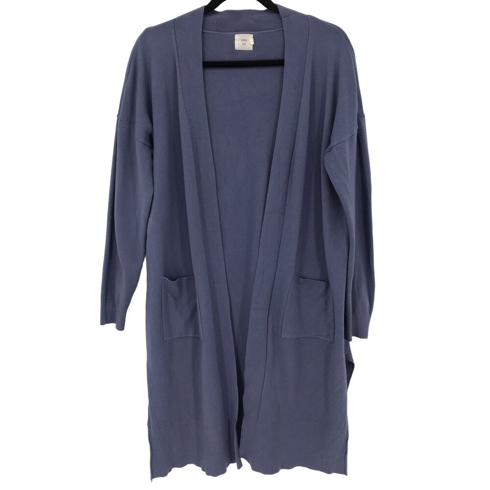 Luna Ivy Womens Lavender Blue Pockets Long Sleeve Sweater Cardigan Size S/M